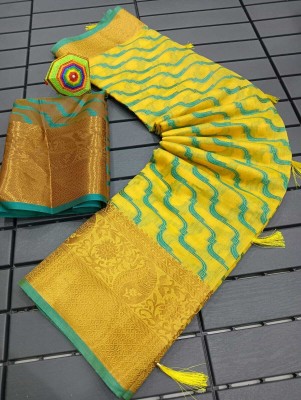 Saaransh Embellished, Woven Dharmavaram Pure Cotton, Art Silk Saree(Yellow)
