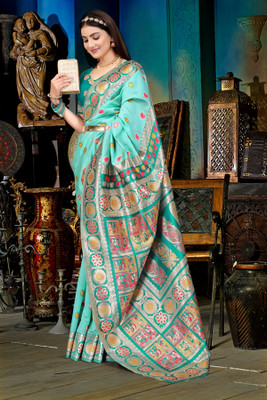 SAMRUDDHI TRENDZ Woven Baluchari Silk Blend Saree(Multicolor)
