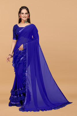 chigs fastion Self Design Bollywood Georgette Saree(Blue)