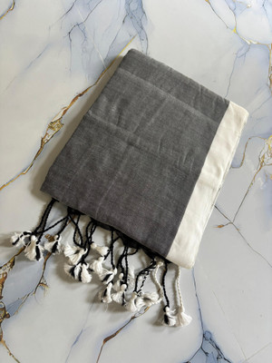 TARAMAACREATION Solid/Plain Handloom Handloom Pure Cotton Saree(Grey, White)