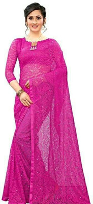 SAREEYA16 Floral Print Bollywood Net Saree(Pink)