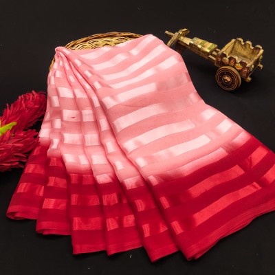 Anand Sarees Ombre, Striped, Self Design Bollywood Satin Saree(Pink, Red)