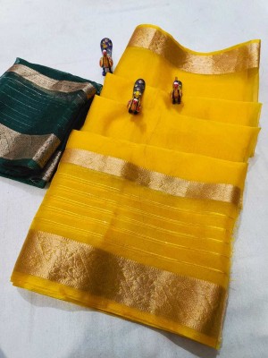 Jirffin Woven Bollywood Organza Saree(Yellow)