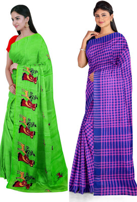 Ganesh plastic and industry Self Design, Woven Daily Wear Cotton Silk Saree(Pack of 2, Multicolor)