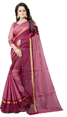 Suntex Striped, Printed, Checkered, Self Design Mysore Cotton Silk Saree(Red)