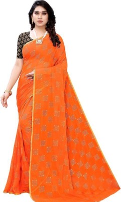 SHYAM TEX Dyed, Woven Bollywood Pure Silk, Art Silk Saree(Orange)