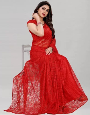 Amavii Embroidered Bollywood Net Saree(Red)