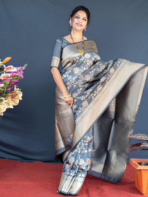 WOMENELEGENCE Embellished Banarasi Pure Silk Saree(Grey)