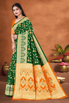 Falessa Woven Banarasi Art Silk Saree(Orange)