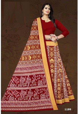 DK FASHION Printed Sambalpuri Pure Cotton Saree(Maroon)