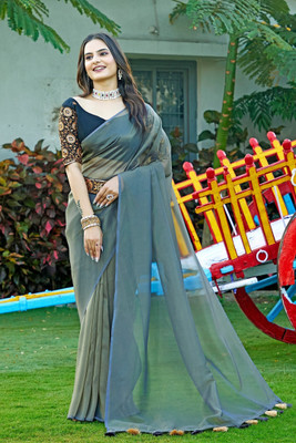 KONICA FAB Solid/Plain Bollywood Organza Saree(Grey)