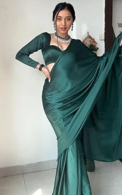 Sataz Solid/Plain Bollywood Satin Saree(Green)