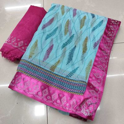 Sareez House Self Design Bollywood Georgette Saree(Light Blue)
