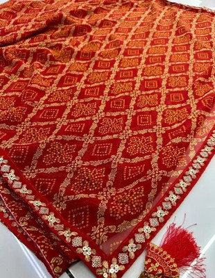 georgette Printed Bandhani Georgette Saree(Pack of 2, Red)