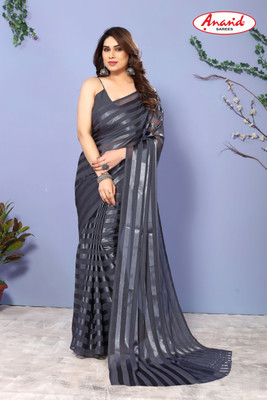 Anand Sarees Embellished, Striped, Self Design Leheria Satin Saree(Grey)
