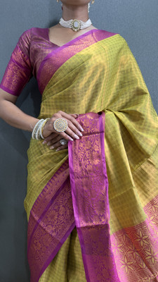 MM VENTURE Woven Banarasi Silk Blend Saree(Yellow)