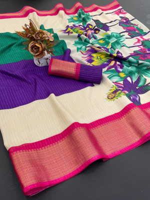 LADY SHOPI Color Block Bollywood Silk Blend Saree(Multicolor)