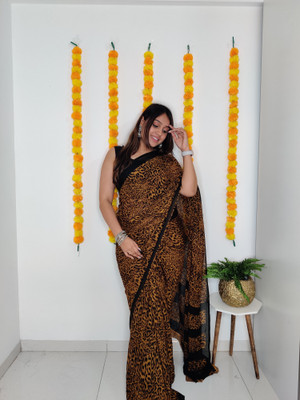 kashvi sarees Animal Print Bollywood Georgette Saree(Yellow, Black)