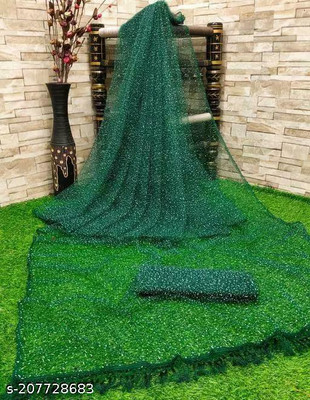 KRIVITY Self Design Bollywood Net Saree(Green)