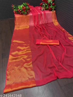 Vragi Solid/Plain Bollywood Chiffon Saree(Pink)