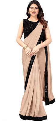 CHIGS Self Design Bollywood Lycra Blend Saree(Cream)