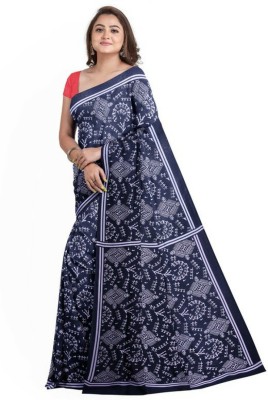 Sanganeri Print Printed, Color Block, Blocked Printed, Floral Print, Dyed Daily Wear Pure Cotton Saree(Dark Blue)