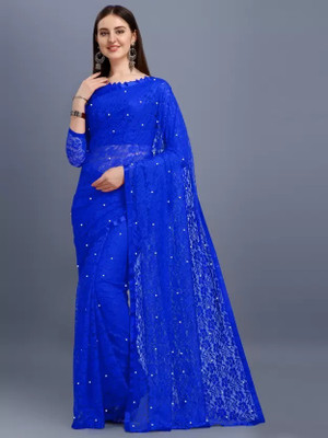 Amavii Self Design Bollywood Net Saree(Light Blue)