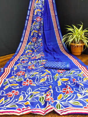 Kanooda Prints Printed Chanderi Chanderi Saree(Multicolor)