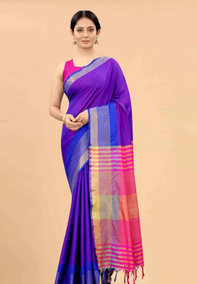 Jyanshu Creation Striped Dharmavaram Cotton Silk Saree(Blue)