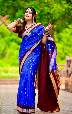 Sijileen Woven Sambalpuri Art Silk Saree(Blue)