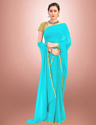 HouseOfCommon Solid/Plain Banarasi Pure Silk Saree(Light Blue)