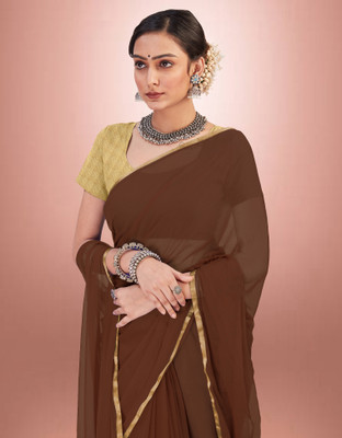 Desi Style Self Design Banarasi Jacquard Saree(Brown)