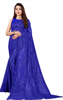 b bella creation Self Design Bollywood Georgette Saree(Blue)