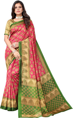 Priyashi Printed Daily Wear Art Silk Saree(Green, Pink)