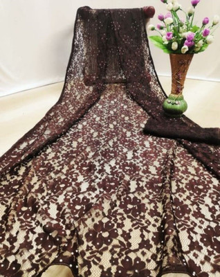SwiftStyle Solid/Plain, Embroidered Daily Wear Net Saree(Brown)