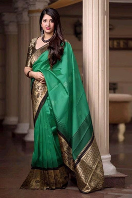 JATADHAR FAB Woven Kanjivaram Jacquard Saree(Green)