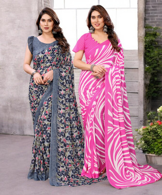 AMBUJAINTERNATIONAL Printed Bollywood Georgette Saree(Pack of 2, Multicolor)
