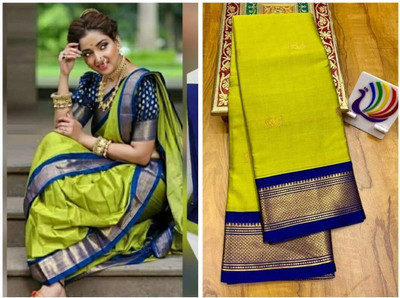 NST5 Woven Paithani Cotton Silk Saree(Dark Green)