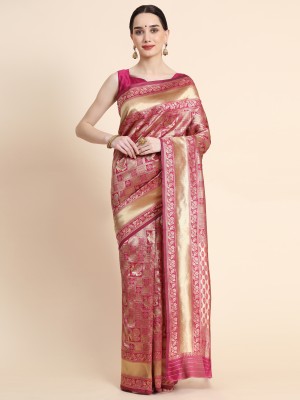 WOVEN STOCK Woven Kanjivaram Pure Silk, Art Silk Saree(Maroon, Gold)