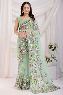 SATVASHIV Embroidered Bollywood Net Saree(Light Green)
