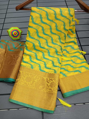 ASHTA Self Design, Solid/Plain Kanjivaram Pure Cotton, Cotton Silk Saree(Yellow)