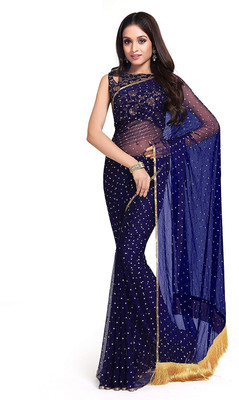 Desi Style Self Design Bollywood Net, Chiffon Saree(Blue)