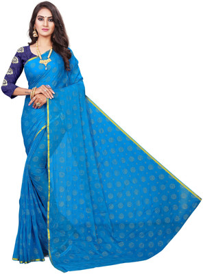 Desi Style Printed Bollywood Net, Chiffon Saree(Light Blue)
