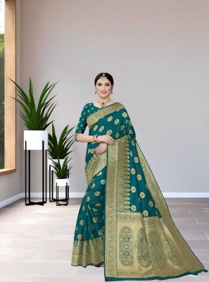 SAMRUDDHI TRENDZ Woven Banarasi Art Silk Saree(Dark Green)