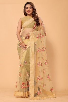 PATLANI STYLE Embroidered Bollywood Net Saree(Cream)