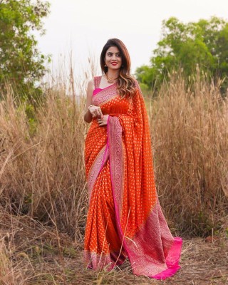 Divastri Woven Banarasi Silk Blend Saree(Orange)