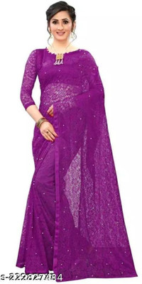 Vragi Woven Bollywood Net Saree(Purple)