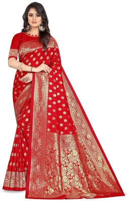 Julee Woven Banarasi Jacquard Saree(Red)