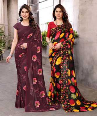 THE URBAN DIVA Printed Bollywood Georgette Saree(Pack of 2, Multicolor)