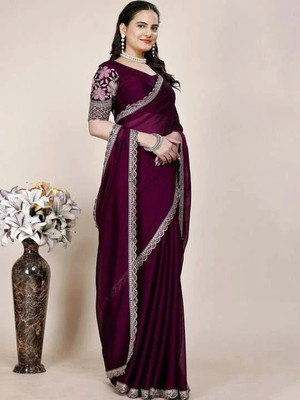 SANSKAR TEXTILE Embroidered, Embellished Bollywood Georgette Saree(Purple)